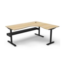 Halo Static Corner Workstation with Cable Tray 1800x1500 Black Frame Natural Oak Top