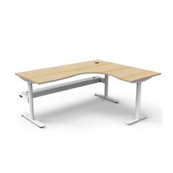 Halo Static Corner Workstation with Cable Tray 1800x1500 White Frame Natural Oak Top