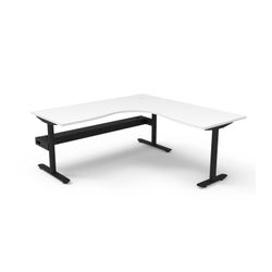 Halo Static Corner Workstation with Cable Tray 1800x1800 Black Frame Natural White Top