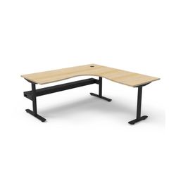Halo Static Corner Workstation with Cable Tray 1800x1800 Black Frame Natural Oak Top