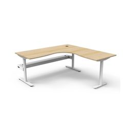 Halo Static Corner Workstation with Cable Tray 1800x1800 White Frame Natural Oak Top
