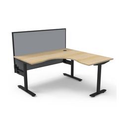 Halo Static Corner Workstation With Black/Grey Screen 1500x1500 Black Frame Natural Oak Top