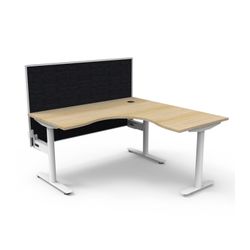 Halo Static Corner Workstation With White/Black Screen 1500x1500 White Frame Natural Oak Top