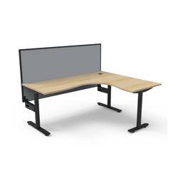 Halo Static Corner Workstation With Black/Grey Screen 1800x1500 Black Frame Natural Oak Top