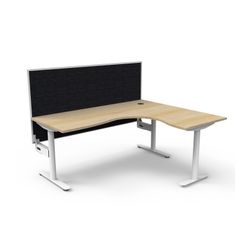 Halo Static Corner Workstation With White/Black Screen 1800x1500 White Frame Natural Oak Top