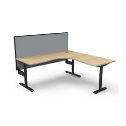Halo Static Corner Workstation With Black/Grey Screen 1800x1800 Black Frame Natural Oak Top