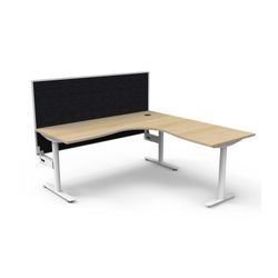 Halo Static Corner Workstation With White/Black Screen 1800x1800 White Frame Natural Oak Top