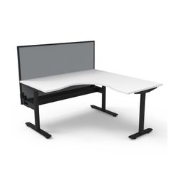 Halo Static Corner Workstation With Cable Tray and Black/Grey Screen 1500x1500 Black Frame Natural White Top
