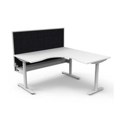Halo Static Corner Workstation With Cable Tray and White/Black Screen 1500x1500 White Frame Natural White Top