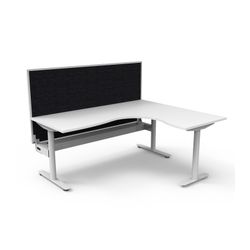 Halo Static Corner Workstation With Cable Tray and White/Black Screen 1800x1500 White Frame Natural White Top