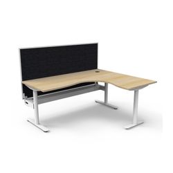 Halo Static Corner Workstation With Cable Tray and White/Black Screen 1800x1500 White Frame Natural Oak Top