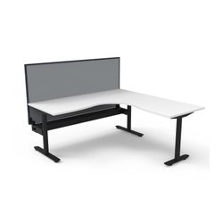 Halo Static Corner Workstation With Cable Tray and Black/Grey Screen 1800x1800 Black Frame Natural White Top