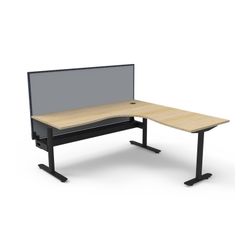 Halo Static Corner Workstation With Cable Tray and Black/Grey Screen 1800x1800 Black Frame Natural Oak Top
