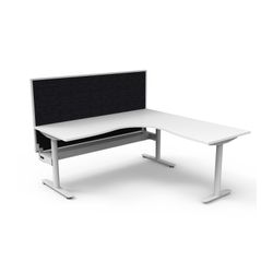 Halo Static Corner Workstation With Cable Tray and White/Black Screen 1800x1800 White Frame Natural White Top