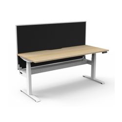 Rapid Boost Plus Height Adjustable Desk with Screen & Cable Tray Single Sided 1500mm White Frame Natural Oak Top