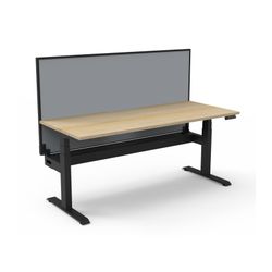 Rapid Boost Plus Height Adjustable Desk with Screen & Cable Tray Single Sided 1800mm Black Frame Natural Oak Top