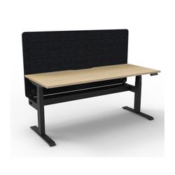 Rapid Boost Plus Height Adjustable Desk with Black Eco Screen & Cable Tray Single Sided 1200mm Black Frame Natural Oak Top