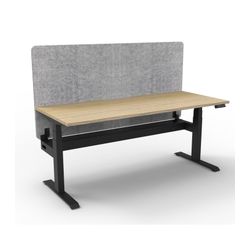 Rapid Boost Plus Height Adjustable Desk with Grey Eco Screen & Cable Tray Single Sided 1500mm Black Frame Natural Oak Top