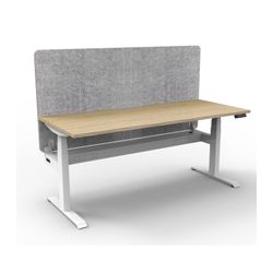 Rapid Boost Plus Height Adjustable Desk with Grey Eco Screen & Cable Tray Single Sided 1500mm White Frame Natural Oak Top
