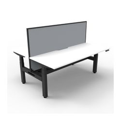 Rapid Boost Plus Height Adjustable Desk with Screen & Cable Tray Back To Back 1200mm Black Frame Natural White Top