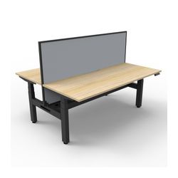 Rapid Boost Plus Height Adjustable Desk with Screen & Cable Tray Back To Back 1200mm Black Frame Natural Oak Top