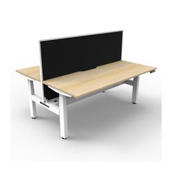 Rapid Boost Plus Height Adjustable Desk with Screen & Cable Tray Back To Back 1500mm White Frame Natural Oak Top