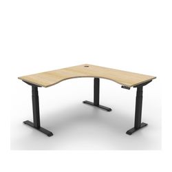 Rapid Boost Plus Height Adjustable Workstation 1500x1500mm Black Frame Natural Oak Top