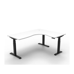 Rapid Boost Plus Height Adjustable Workstation 1800x1500mm Black Frame Natural White Top