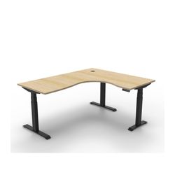 Rapid Boost Plus Height Adjustable Workstation 1800x1500mm Black Frame Natural Oak Top