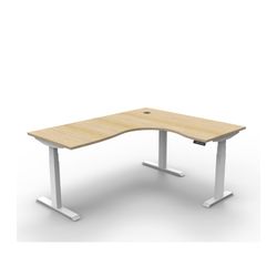 Rapid Boost Plus Height Adjustable Workstation 1800x1500mm White Frame Natural Oak Top