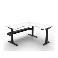 Rapid Boost Plus Height Adjustable Workstation with Cable Tray 1500x1500mm Black Frame Natural White Top