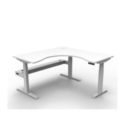 Rapid Boost Plus Height Adjustable Workstation with Cable Tray 1500x1500mm White Frame Natural White Top