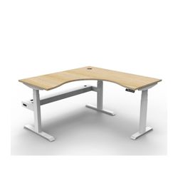 Rapid Boost Plus Height Adjustable Workstation with Cable Tray 1500x1500mm White Frame Natural Oak Top