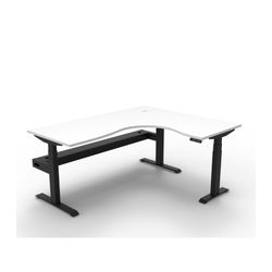 Rapid Boost Plus Height Adjustable Workstation with Cable Tray 1800x1500mm Black Frame Natural White Top