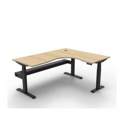 Rapid Boost Plus Height Adjustable Workstation with Cable Tray 1800x1500mm Black Frame Natural Oak Top
