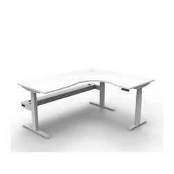 Rapid Boost Plus Height Adjustable Workstation with Cable Tray 1800x1500mm White Frame Natural White Top
