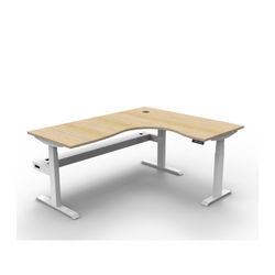 Rapid Boost Plus Height Adjustable Workstation with Cable Tray 1800x1500mm White Frame Natural Oak Top