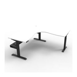 Rapid Boost Plus Height Adjustable Workstation with Cable Tray 1800x1800mm Black Frame Natural White Top