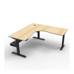 Rapid Boost Plus Height Adjustable Workstation with Cable Tray 1800x1800mm Black Frame Natural Oak Top