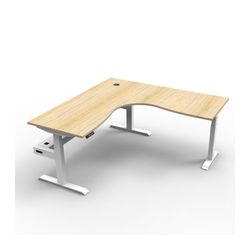 Rapid Boost Plus Height Adjustable Workstation with Cable Tray 1800x1800mm White Frame Natural Oak Top