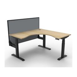 Rapid Boost Plus Height Adjustable Workstation with Screen 1500x1500mm Black Frame Natural Oak Top