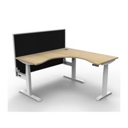 Rapid Boost Plus Height Adjustable Workstation with Screen 1500x1500mm White Frame Natural Oak Top