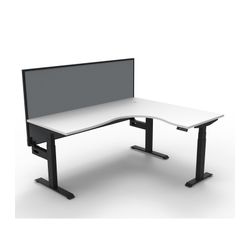 Rapid Boost Plus Height Adjustable Workstation with Screen 1800x1500mm Black Frame Natural White Top