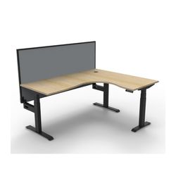 Rapid Boost Plus Height Adjustable Workstation with Screen 1800x1500mm Black Frame Natural Oak Top