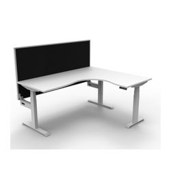 Rapid Boost Plus Height Adjustable Workstation with Screen 1800x1500mm White Frame Natural White Top