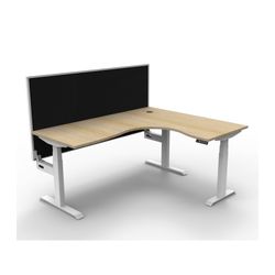 Rapid Boost Plus Height Adjustable Workstation with Screen 1800x1500mm White Frame Natural Oak Top