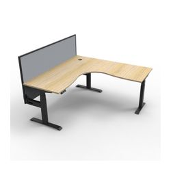 Rapid Boost Plus Height Adjustable Workstation with Screen 1800x1800mm Black Frame Natural Oak Top