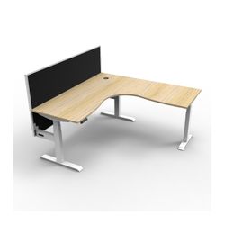 Rapid Boost Plus Height Adjustable Workstation with Screen 1800x1800mm White Frame Natural Oak Top