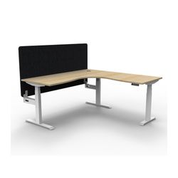 Rapid Boost Plus Height Adjustable Workstation with Black Eco Screen 1800x1800mm White Frame Natural Oak Top