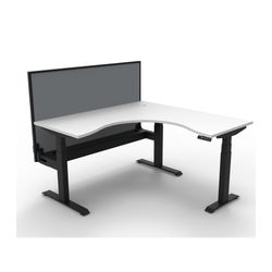Rapid Boost Plus Height Adjustable Workstation with Screen & Cable Tray 1500x1500mm Black Frame Natural White Top